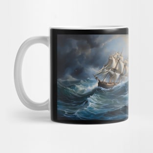 Ship Sailing Through The Deep Blue Sea Storm Mug